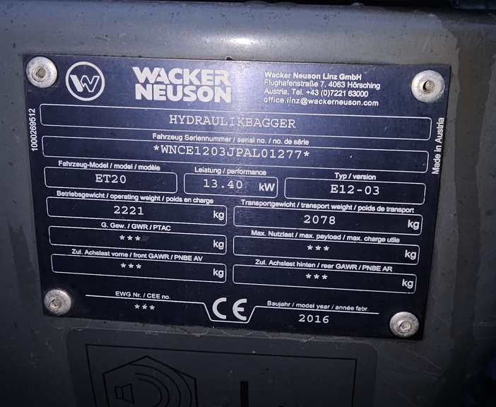 Wacker Neuson ET20 árg. 2016